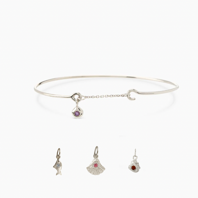 Birthstone Pendant Weave Bracelet | Silver