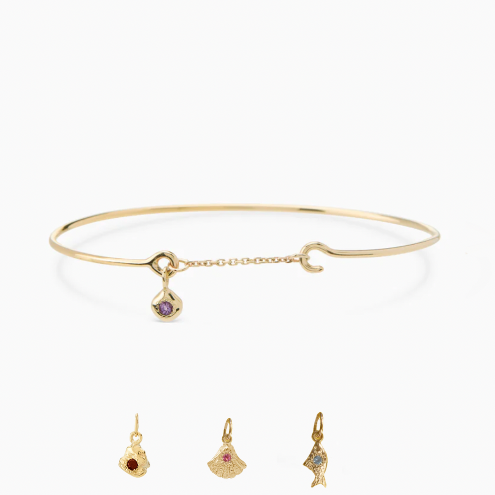 Birthstone Pendant Weave Bracelet | Yellow Gold