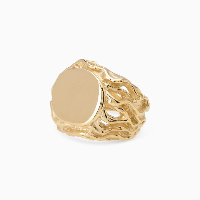 Engraved Ivy Signet Ring | Yellow Gold
