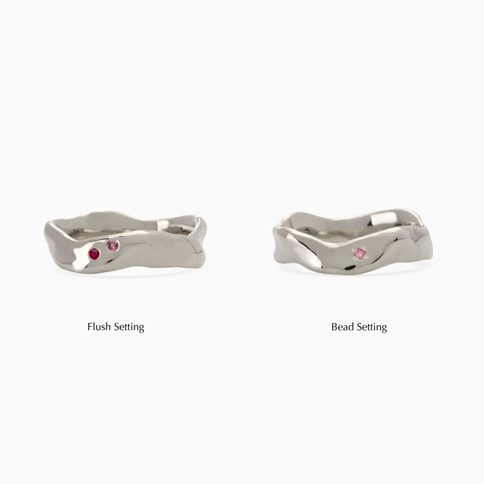 Custom Wave Ring (Stone & Engraving) | White Gold