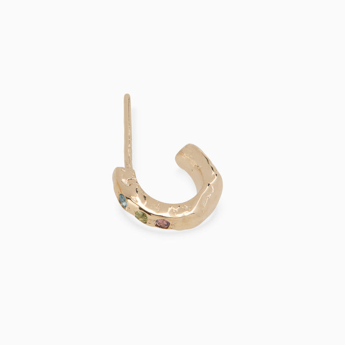 Hammered Stone Huggies | Yellow Gold