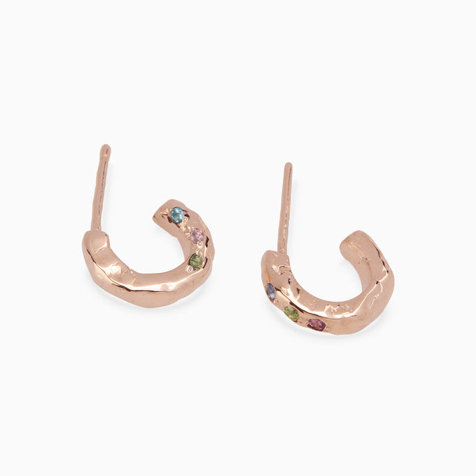 Hammered Stone Huggies | Rose Gold