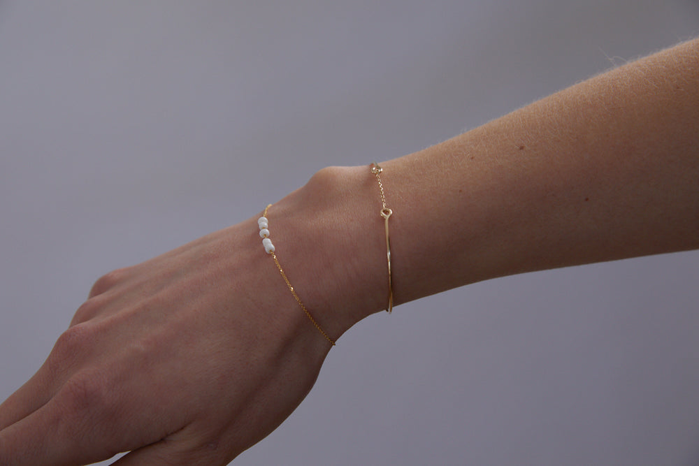 Beaded Diamond Cut Bracelet White | Solid Gold