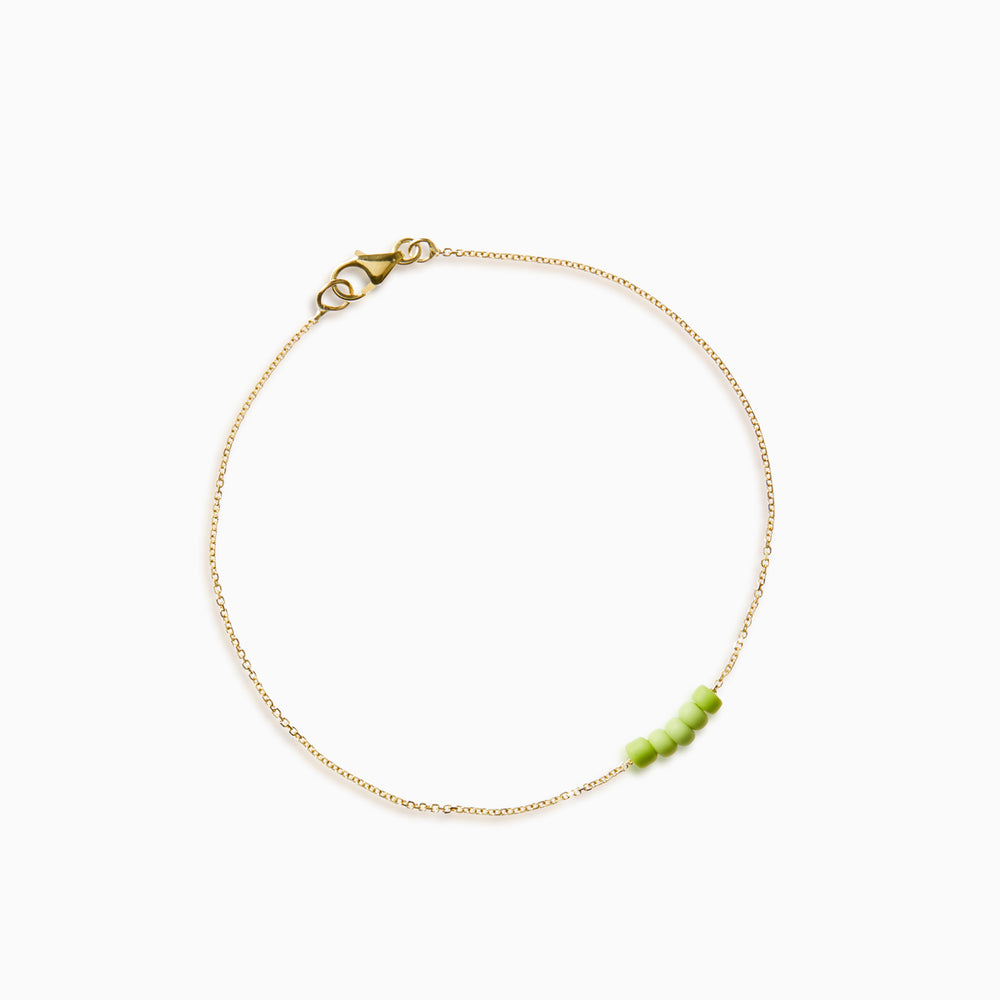 Beaded Diamond Cut Bracelet Green | Solid Gold