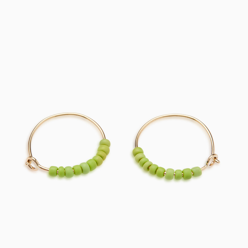 Beaded Hoops Green | Solid Gold