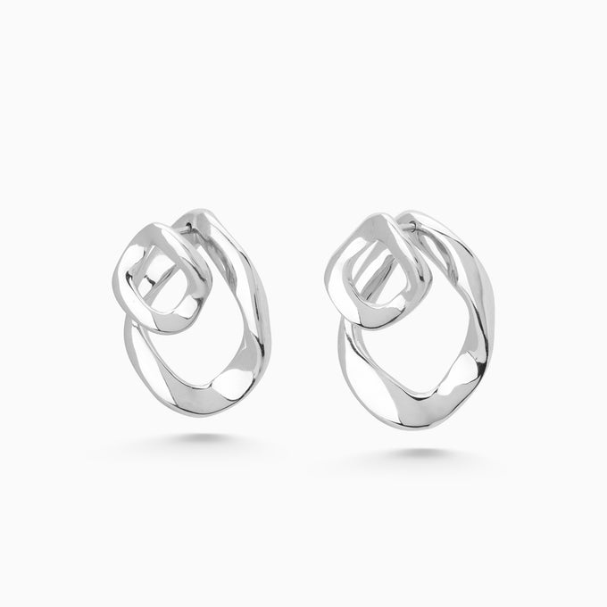 Curve Earrings Front and Back | Silver