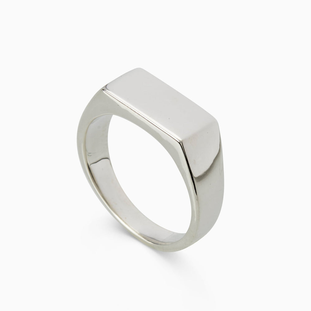 Signature Rectangle Signet Ring | White Gold