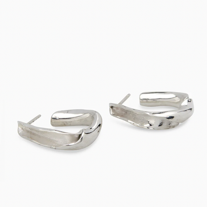 Triangle Twist Hoops | Silver