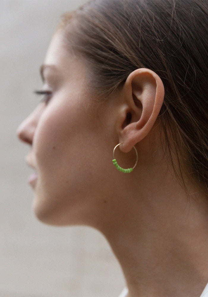 Beaded Hoops White | Solid Gold