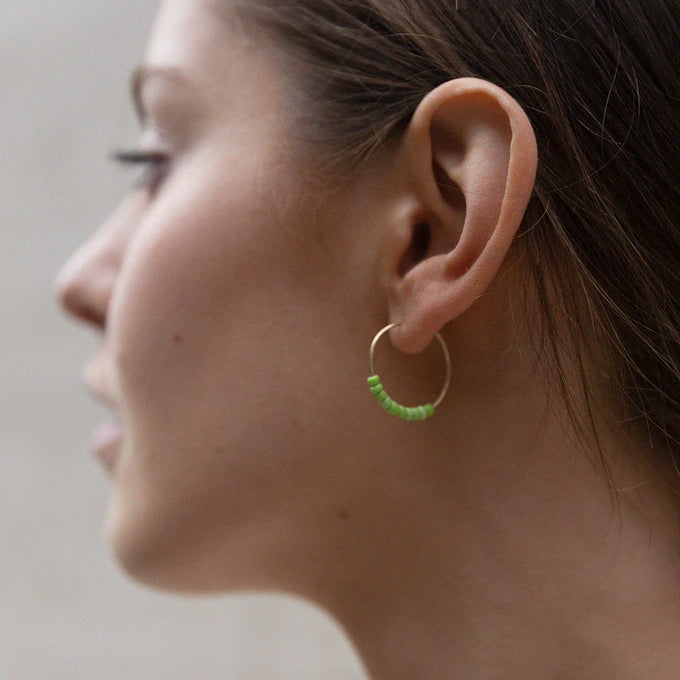 Beaded Hoops White | Solid Gold